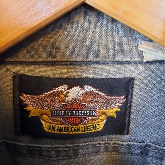 Vintage Harley-Davidson Motorcycle 100% Cotton Gray Embroidered Button Up Shirt - Picture 11 of 12